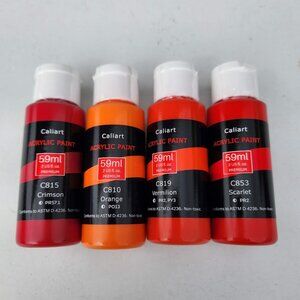 NEW 4 Caliart Acrylic Paint Set Orange Red colors 59ml, 2oz each Art Craft Paint